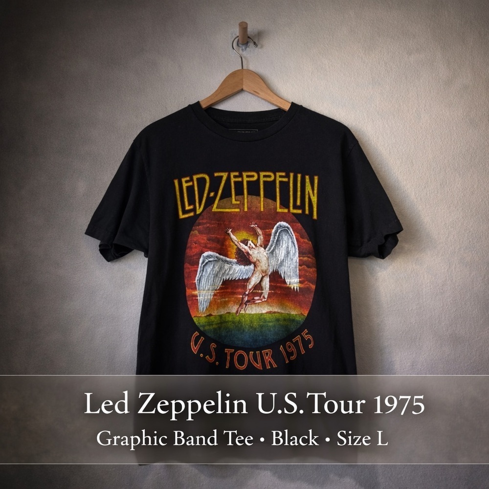 Led Zeppelin U.S. Tour 1975 Graphic Band Tee Black Size L